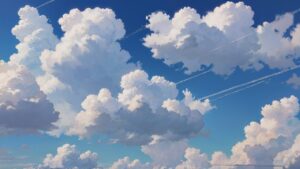 青空・積雲・航空機尾跡のイラスト素材｜商用利用可