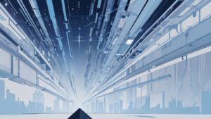 未来都市・光の道・冷たい青のイラスト素材｜商用利用可