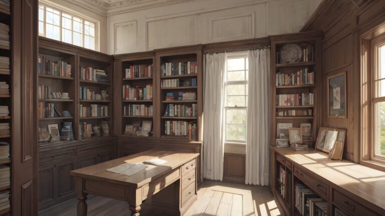古典的図書室・木製家具・自然光のイラスト素材｜商用利用可
