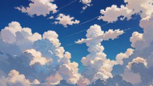空の絵画・青い空・雲の描画のイラスト素材｜商用利用可