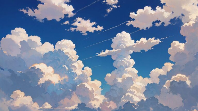 空の絵画・青い空・雲の描画のイラスト素材｜商用利用可