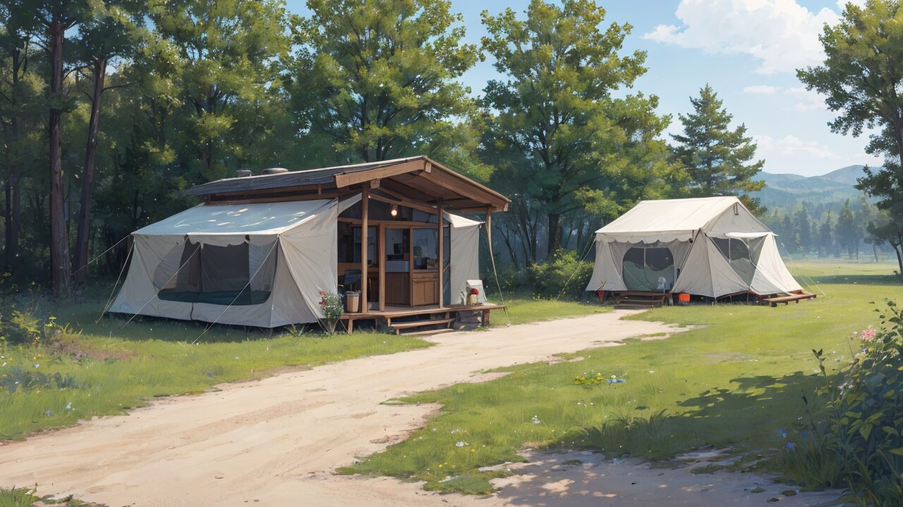 キャンプ・森の家・自然のイラスト素材