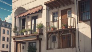 ヨーロッパ風・バルコニー・植物のイラスト素材｜商用利用可