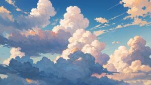 空きの雲・夕焼けの青空・アニメ風のイラスト素材｜商用利用可