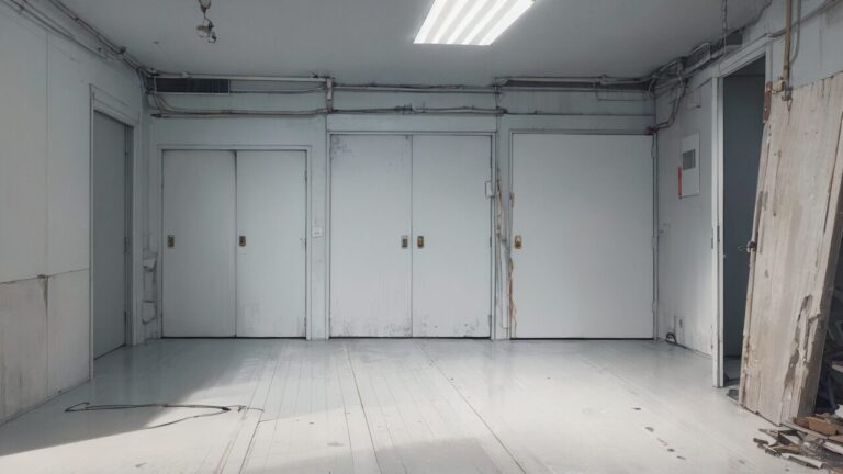 空き部屋・壁面剥がれ・照明不足のイラスト素材｜商用利用可