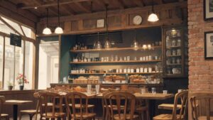 喫茶店・木製インテリア・クラシックのイラスト素材｜商用利用可