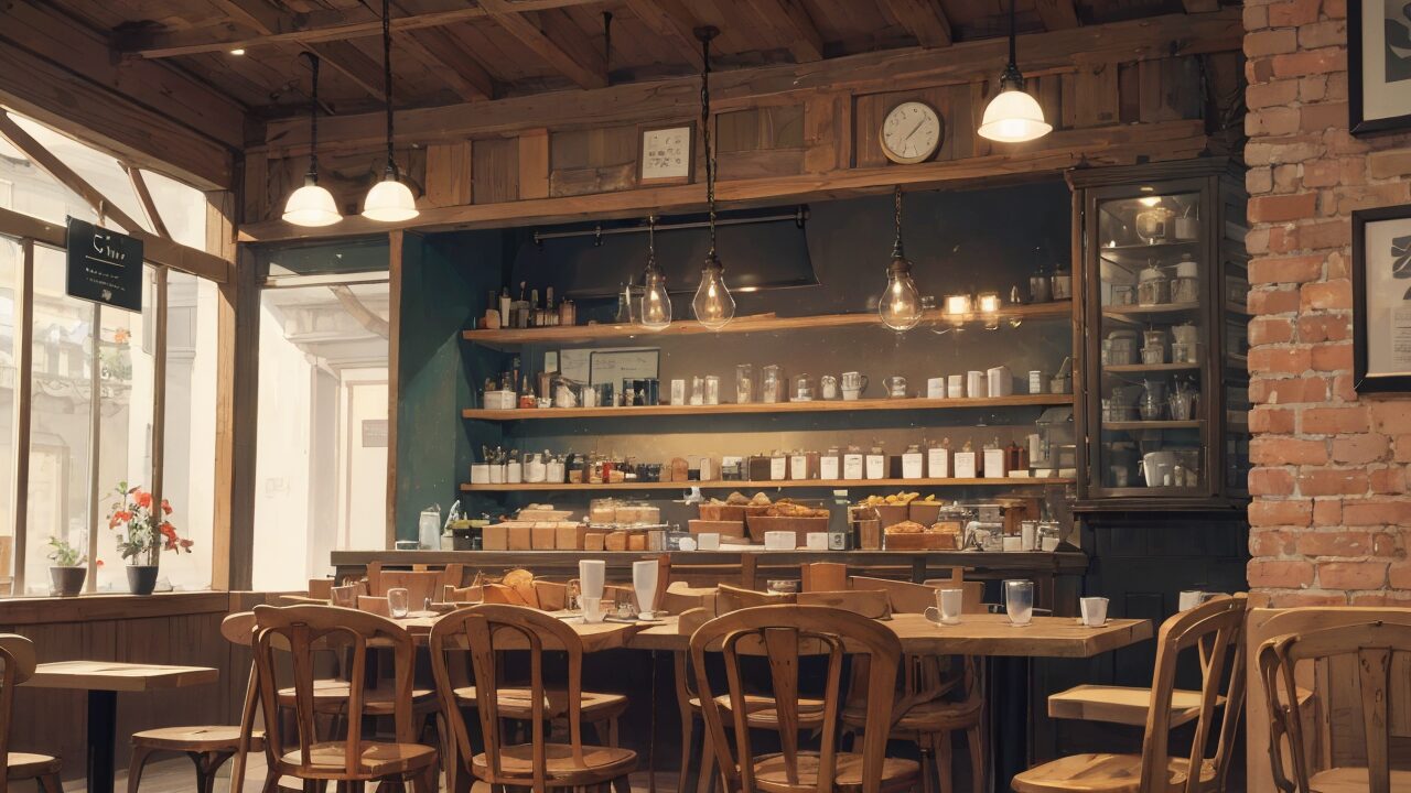 喫茶店・木製インテリア・クラシックのイラスト素材