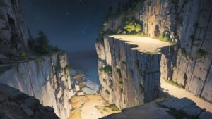 夜の崖・星空の谷・古代遺跡のイラスト素材｜商用利用可