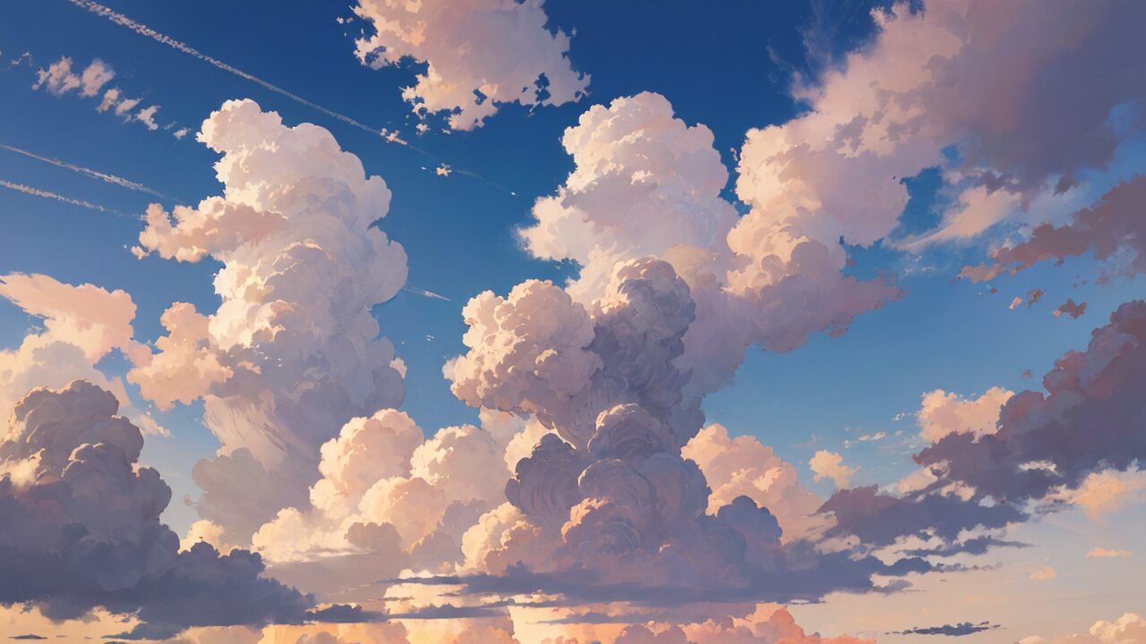 アニメ風・青空・雲のイラスト素材