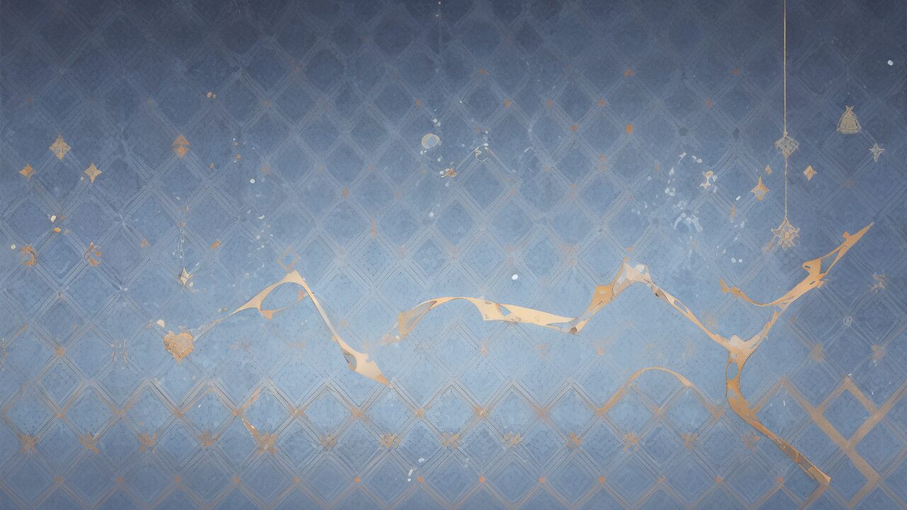 青い背景・金の幾何学模様・抽象アートのイラスト素材