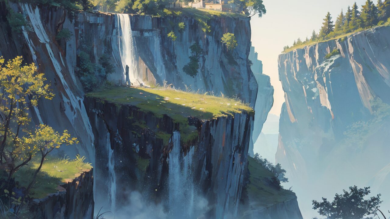 崖・滝・自然風景のイラスト素材