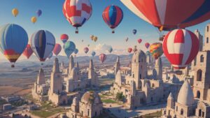 熱気球・トルコ・古代都市のイラスト素材｜商用利用可