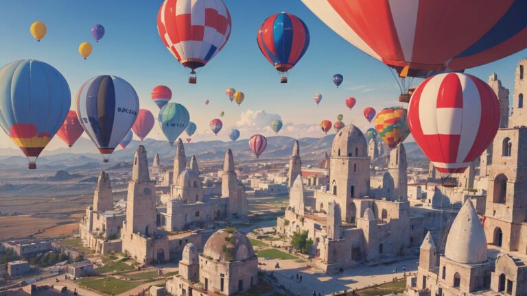 熱気球・トルコ・古代都市のイラスト素材｜商用利用可