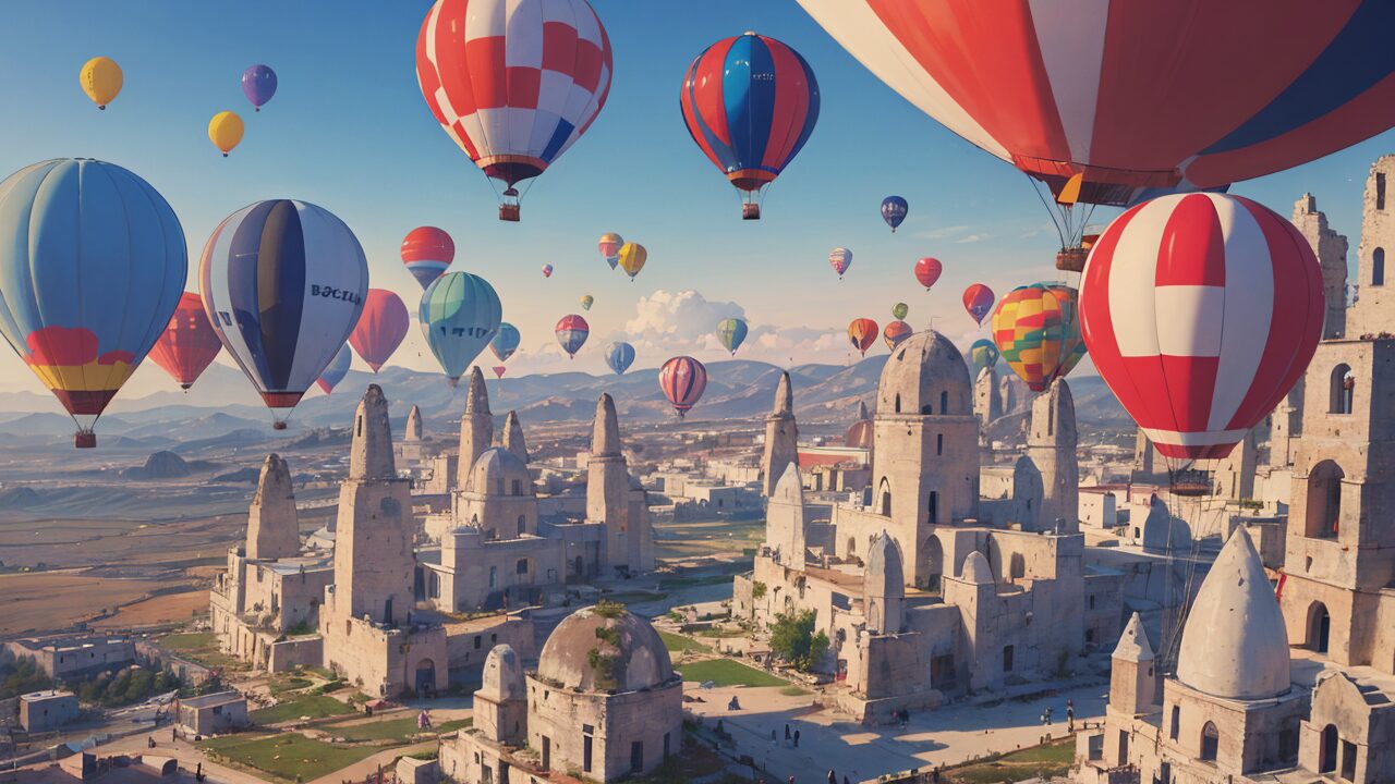 熱気球・トルコ・古代都市のイラスト素材