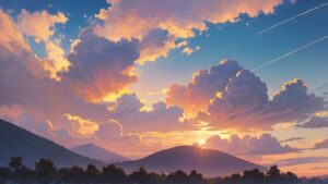 夕焼け・山並み・雲のイラスト素材｜商用利用可