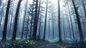 森・霧・青い光のイラスト素材｜商用利用可