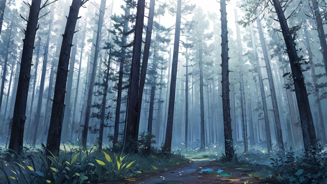 森・霧・青い光のイラスト素材