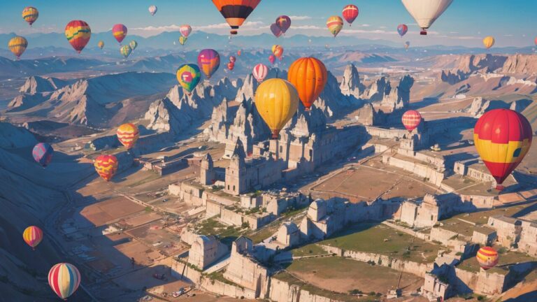 hotairballoons・ancientcity・mountainscapeのイラスト素材｜商用利用可