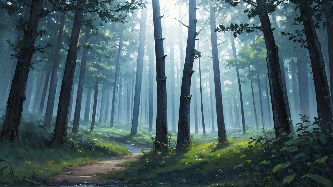 森・霧・小径のイラスト素材