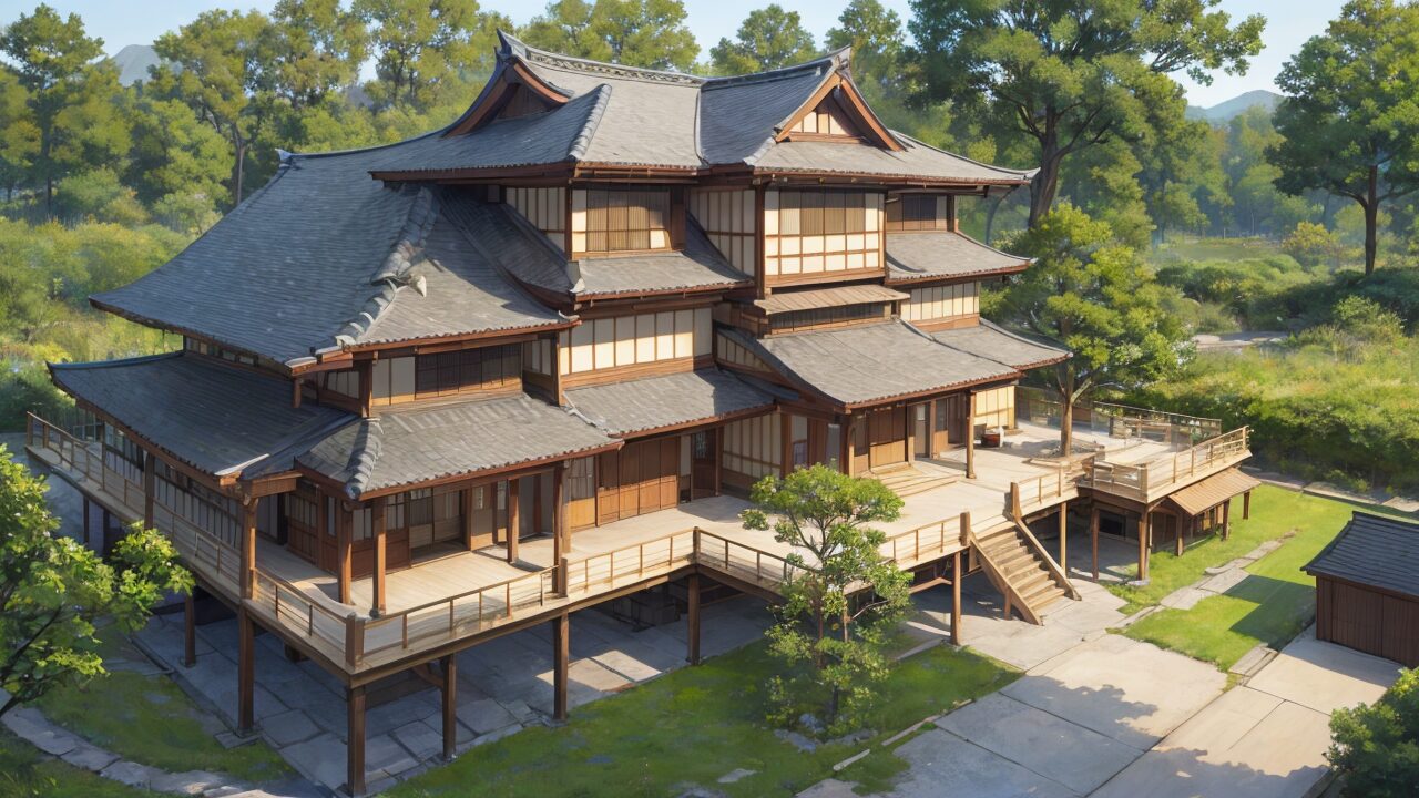 和風建築・伝統建築・庭園のイラスト素材