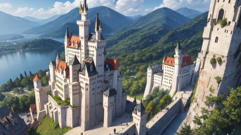 ドイツ・城・湖と山のイラスト素材｜商用利用可