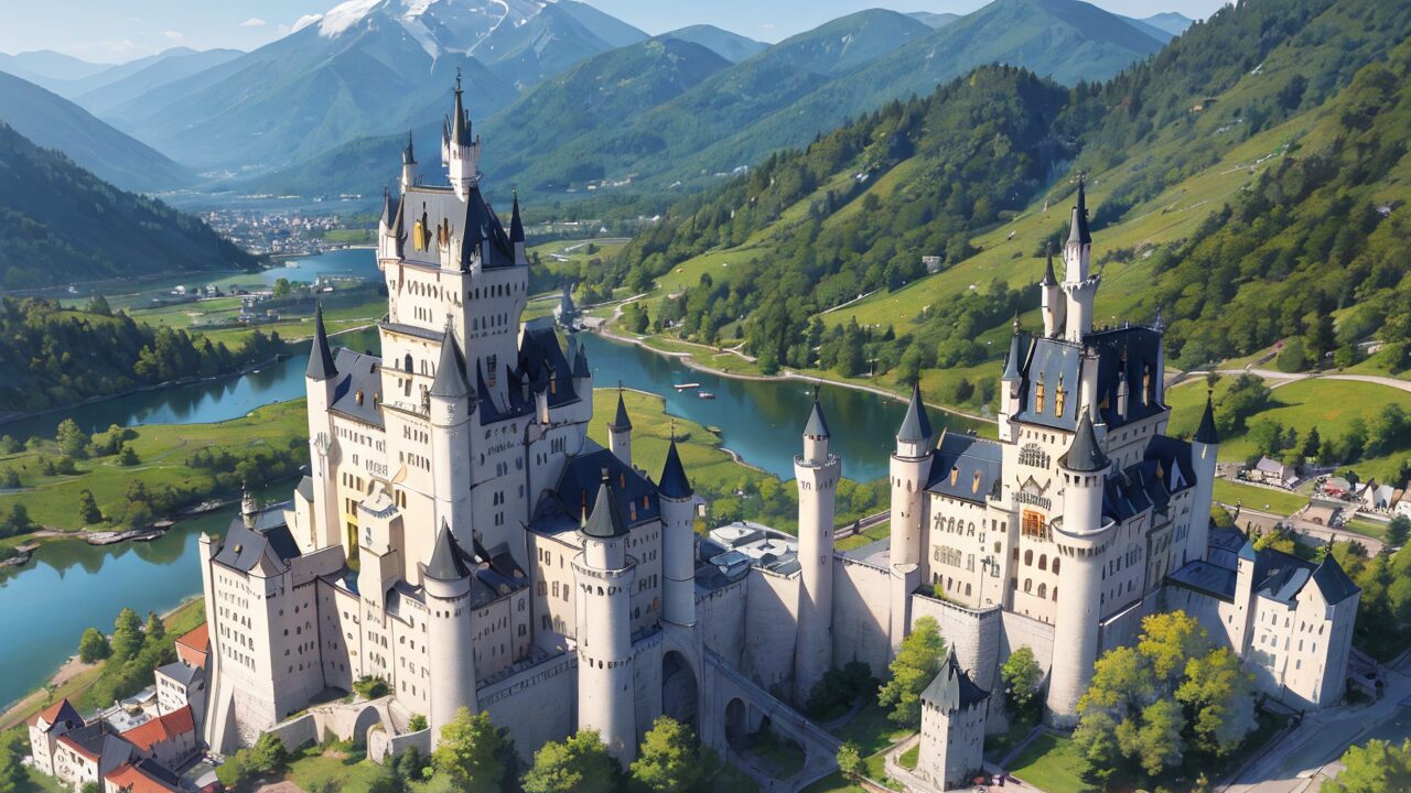 ドイツの城・スプリングファーネン・中世建築のイラスト素材