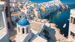 聖托里尼・地中海・白い城のイラスト素材｜商用利用可