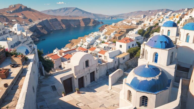 ギリシャ・青い屋根・シティビューのイラスト素材｜商用利用可