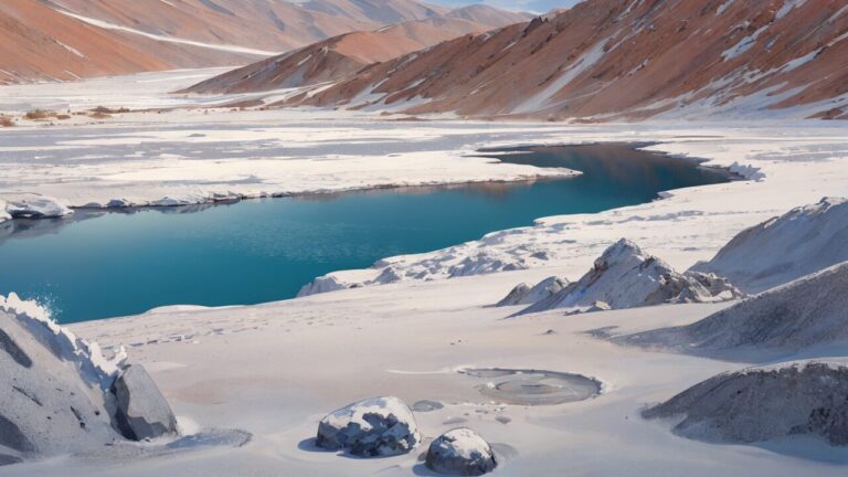 高原湖泊・雪山景色・冰川湖のイラスト素材｜商用利用可