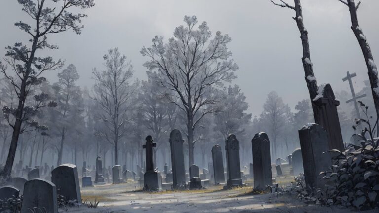 墓地・霧・冬の森のイラスト素材｜商用利用可