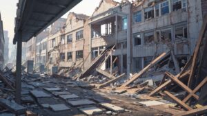 废墟・城市毁灭・建筑残骸のイラスト素材｜商用利用可