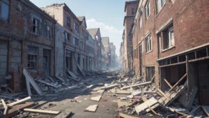 destroyed city・ruined buildings・abandoned streetのイラスト素材｜商用利用可