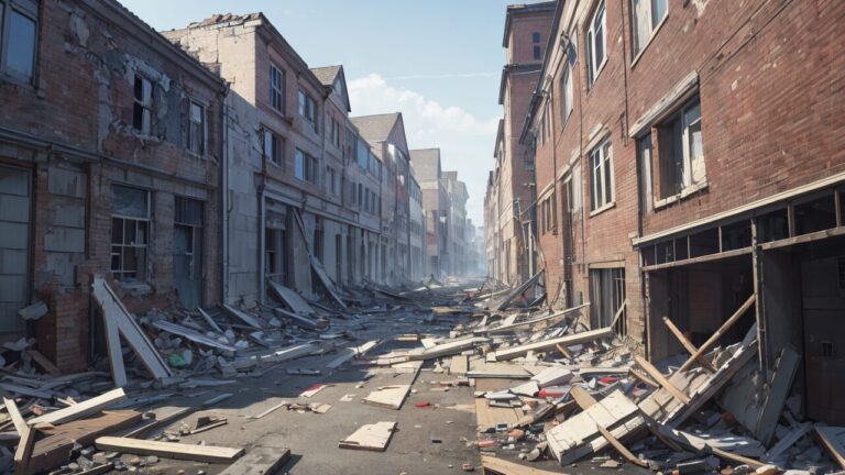 destroyed city・ruined buildings・abandoned streetのイラスト素材｜商用利用可