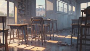 空き教室・廃校・日差しのイラスト素材｜商用利用可