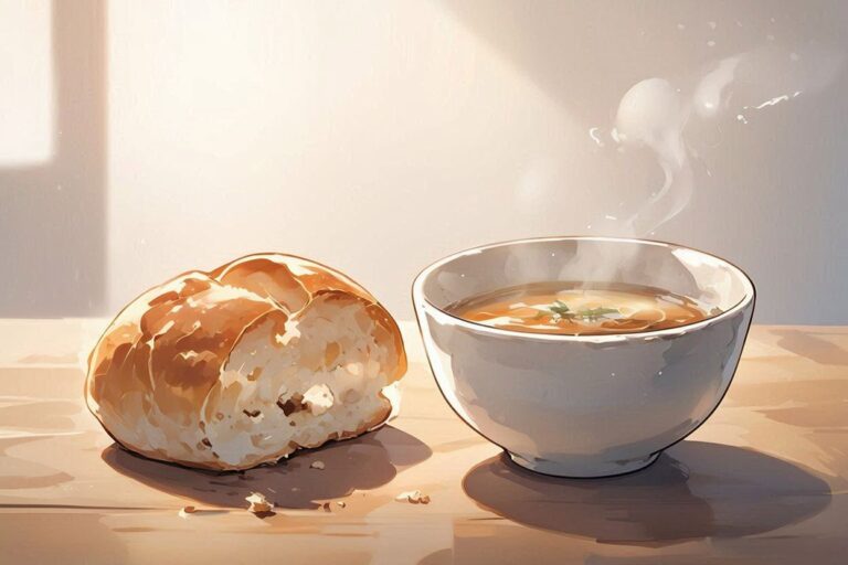 スープ・クロワッサン・朝食のイラスト素材｜商用利用可