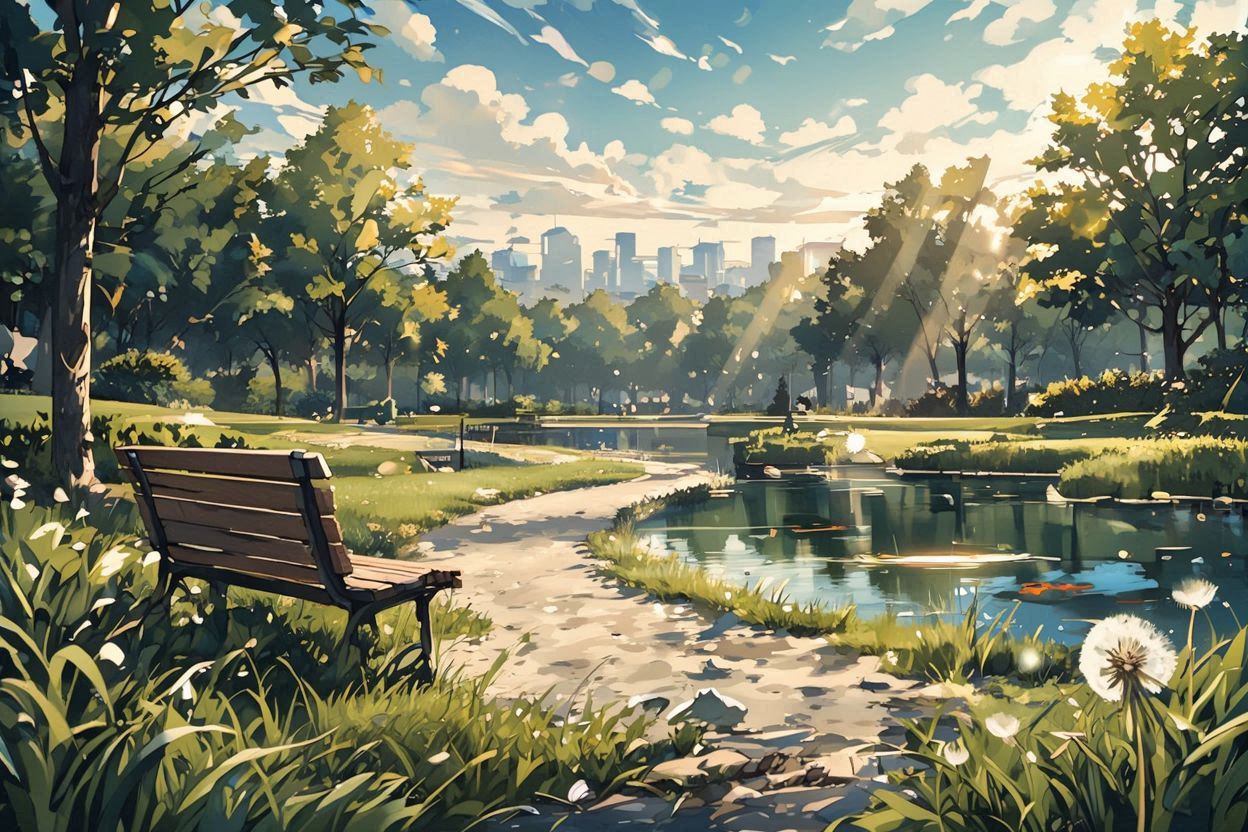 公園・木・湖のイラスト素材