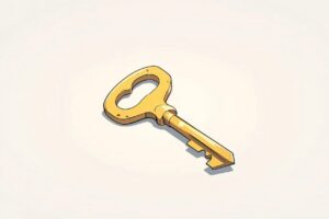 金の鍵・手描きイラスト・シンプル背景のイラスト素材｜商用利用可