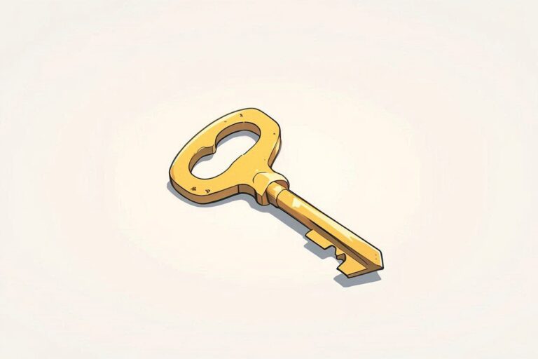 金の鍵・手描きイラスト・シンプル背景のイラスト素材｜商用利用可