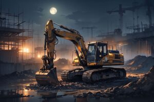 建設現場・夜間作業・建設機械のイラスト素材｜商用利用可