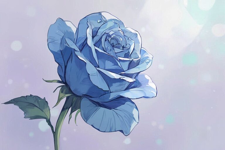 青いバラ・葉・光のイラスト素材｜商用利用可