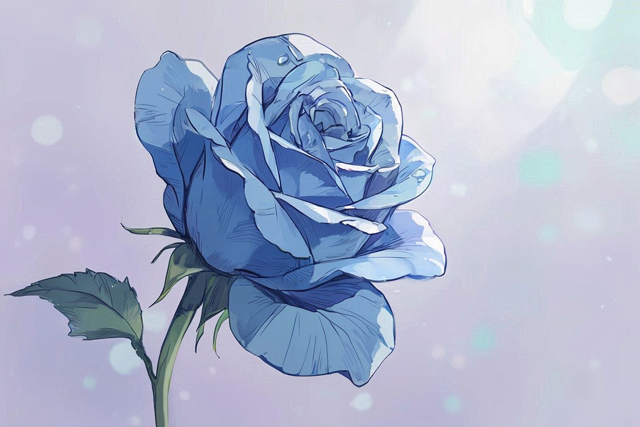 青いバラ・葉・光のイラスト素材