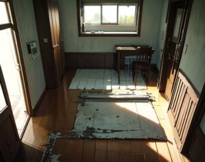 古びた部屋・床の剥がれ・窓の光のイラスト素材｜商用利用可