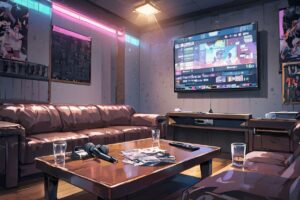 スチームパンク・ゲームルーム・ネオンライトのイラスト素材｜商用利用可