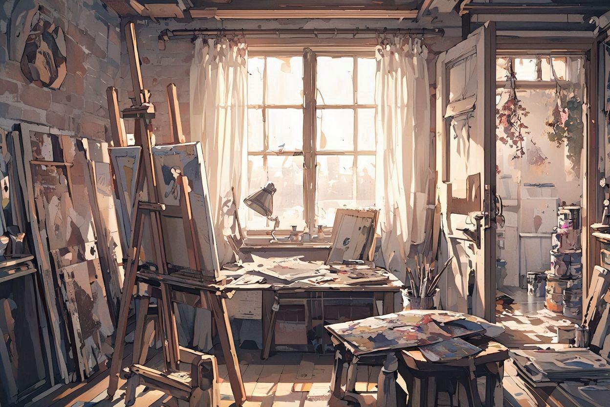 部屋・絵の具・絵画のイラスト素材