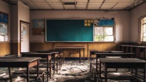 空き教室・廃墟・朽ちる家具のイラスト素材｜商用利用可