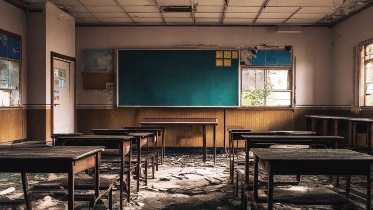 空き教室・廃墟・朽ちる家具のイラスト素材｜商用利用可