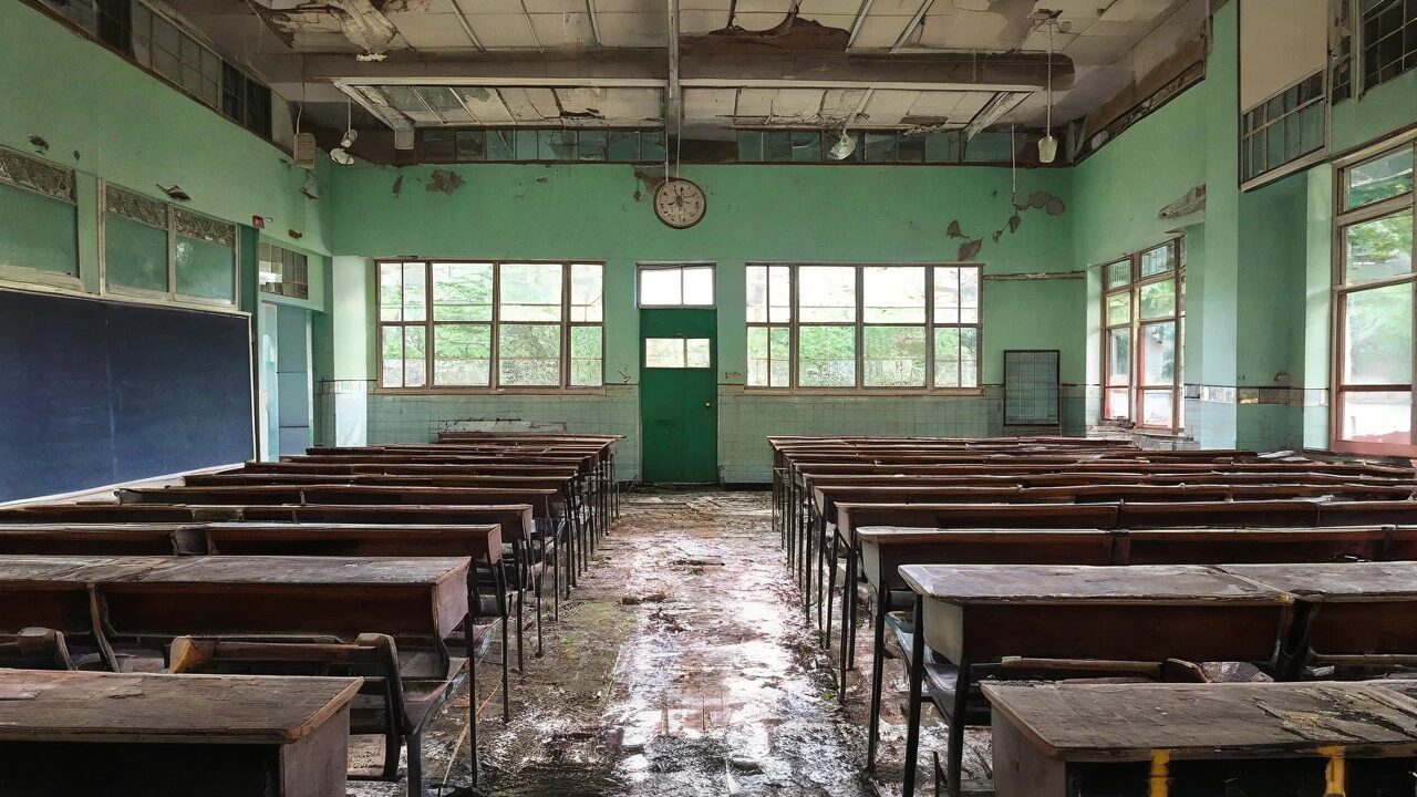 古びた教室・空き教室・廃校のイラスト素材