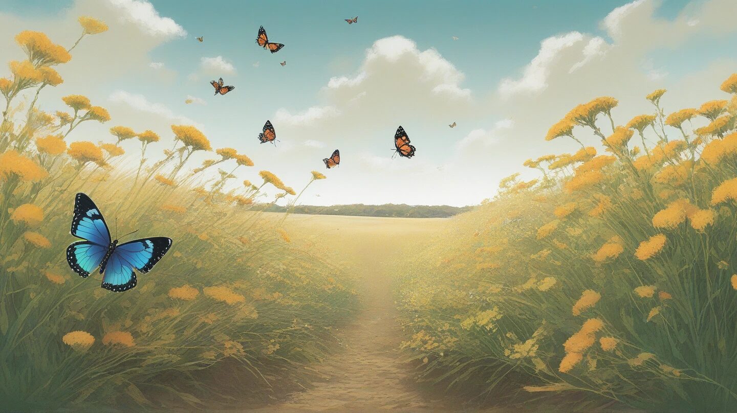 草原・蝶・春の風景のイラスト素材