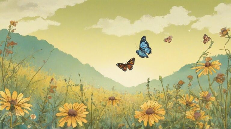 自然風景・蝶・野花のイラスト素材｜商用利用可