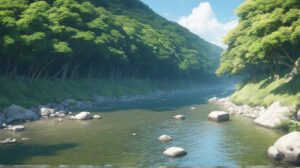 森林溪流・自然风景・夏日绿意のイラスト素材｜商用利用可